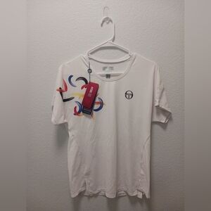 Sergio Tacchini Womens Abstract T-Shirt Size XL White/Black.